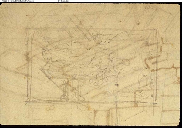Study for Exhibition Room, Somerset House, from Microcosm of London (recto); Sketch of a Painting: Madonna and Child (verso)