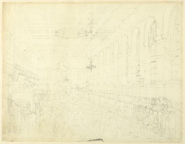 Study for The Long Room, Custom House, from Microcosm of London