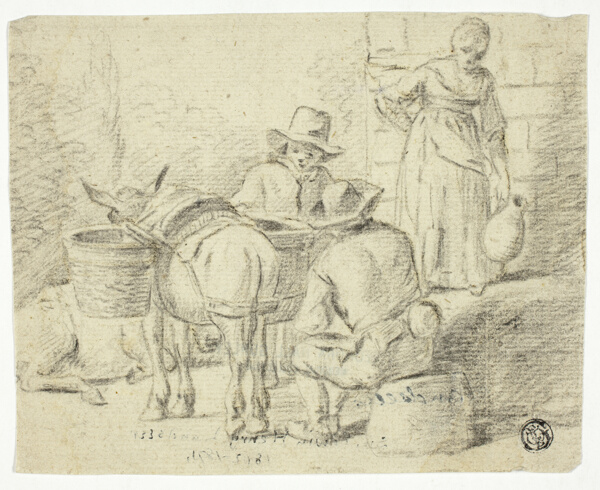 Men and Donkeys, Woman with Pitcher
