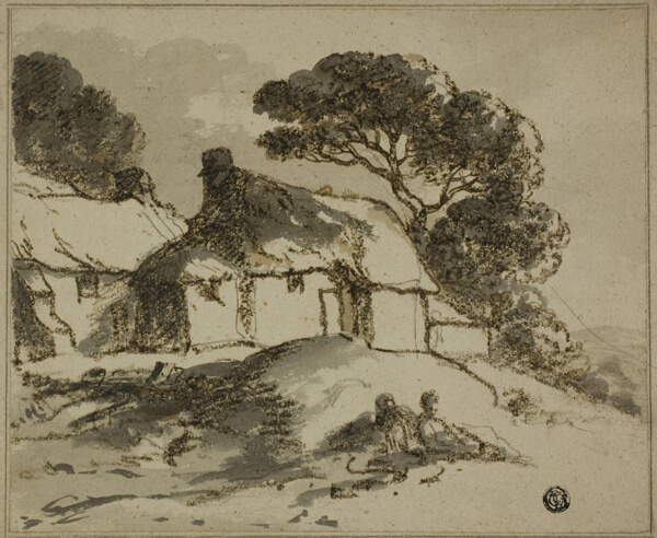 Cottages and Trees on Hillside