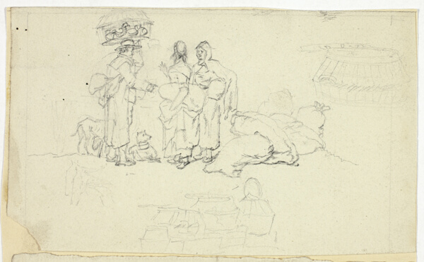 Figures with Market Goods and Three Sketches