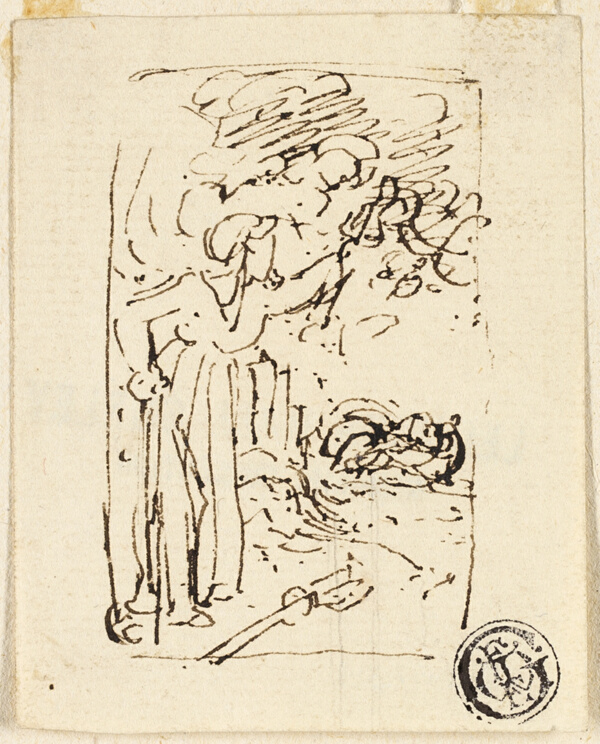 Sketch of Figure Leaning on Cane