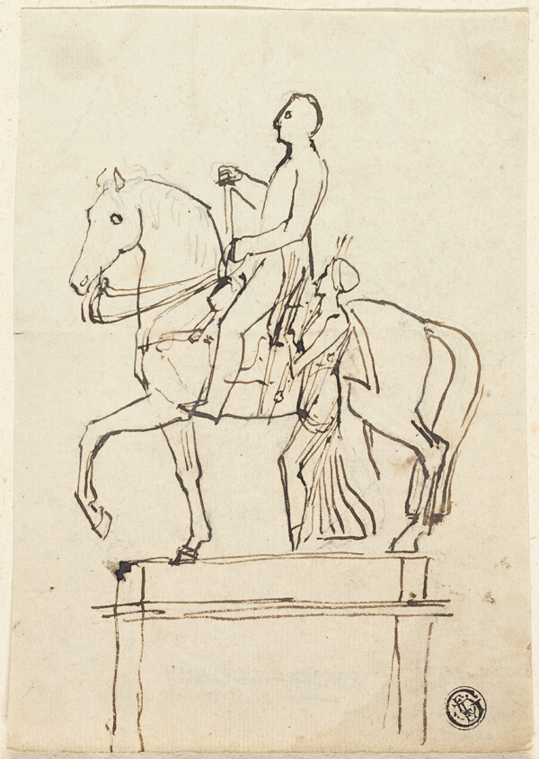 Sculpture of a Horseman Accompanied by Standing Woman