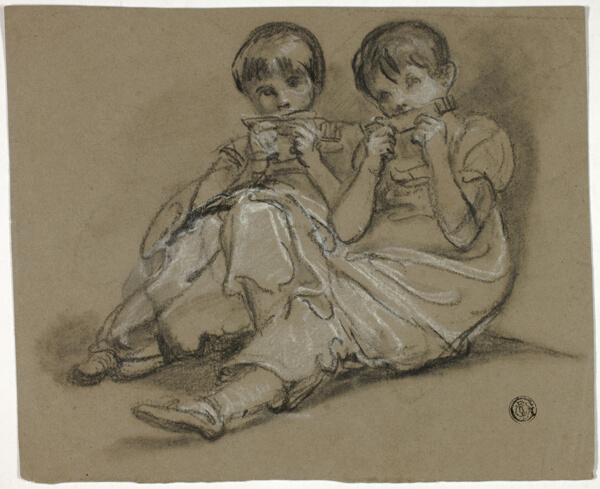 Two Girls Playing on Combs (recto); Sketch of Seated Woman with Fragment of Another Figure (verso)