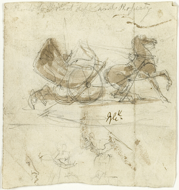 Caricature of Self (recto); Cab Thrown by a Horse, with Other Sketches (verso)