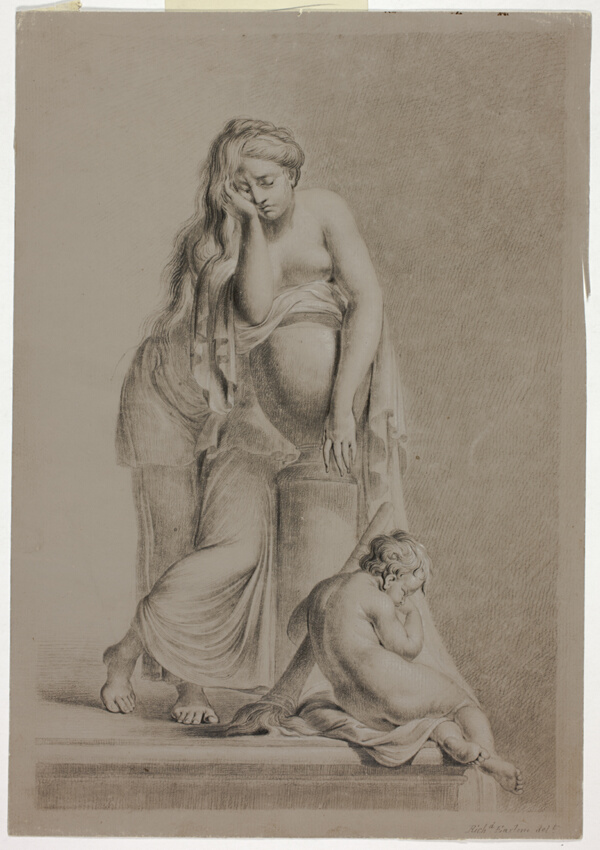 Weeping Allegorical Female Figure with Putto