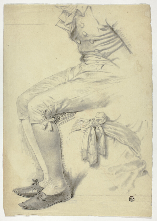 Seated Figure and Sketch of Sash Tied Around Torso