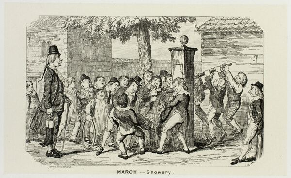 March - Showery from George Cruikshank's Steel Etchings to The Comic Almanacks: 1835-1853