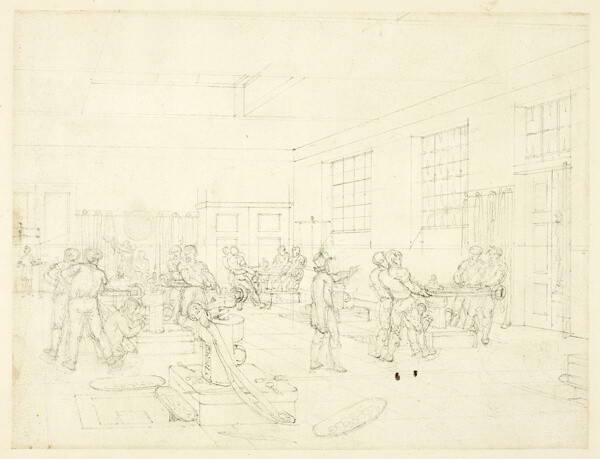 Study for The Mint, from Microcosm of London (recto); Sketch of Courtyard (verso)