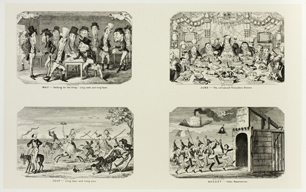 May - Settling for the Derby - Long Odds and Long Faces from George Cruikshank's Steel Etchings to The Comic Almanacks: 1835-1853 (top left)