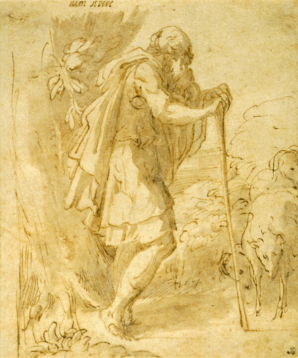 Old Shepherd Leaning on a Staff