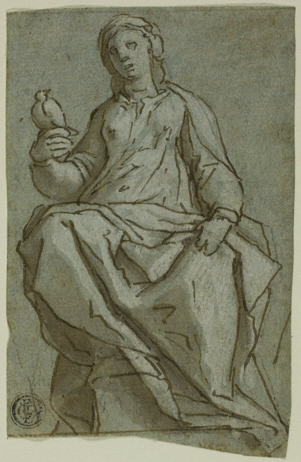 Seated Female Figure (Saint Scholastica?) Holding a Dove