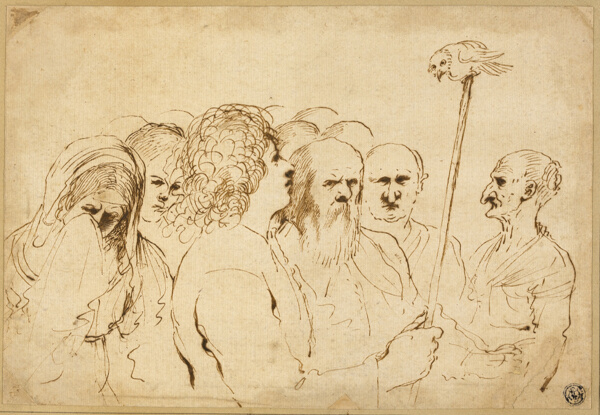 Group of Figures, with Owl on a Pole