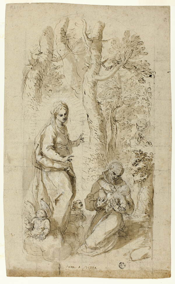 Vision of St. Francis of Assisi (recto); Saint Jerome, Vision of Saint Francis, and Two Small Sketches of St. Francis Holding the Christ Child (verso)