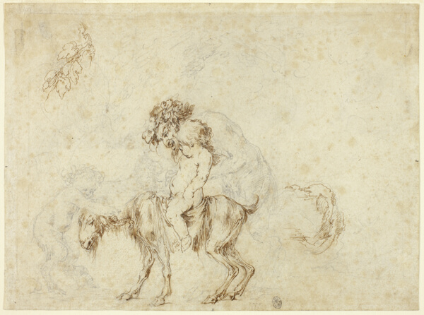 Study for Satyr Family Walking (recto); Sketches of Five Decorative Vessels (verso)