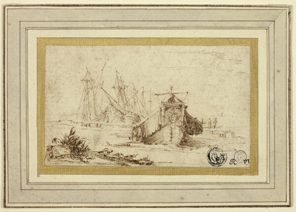 A Tuscan Galley and Other Vessels Near the Shore