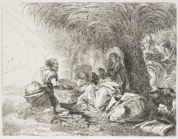 Joseph Adoring the Child While Two Angels Sing, plate nineteen from The Flight into Egypt