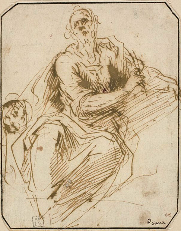 Study for St. Mark (recto); Sketch of Half-length Male Figure, Looking Upwards to Right (verso)