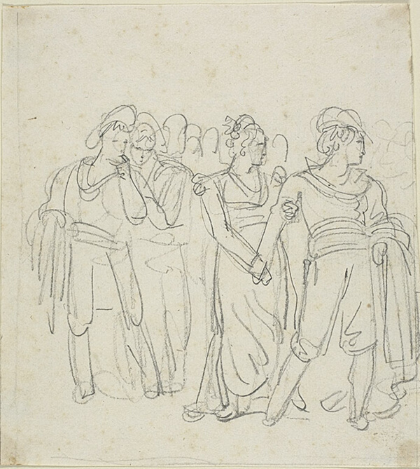 Brigand Chief Held Back By a Woman (recto); Sketch fo Two Figures in a Landscape (verso)