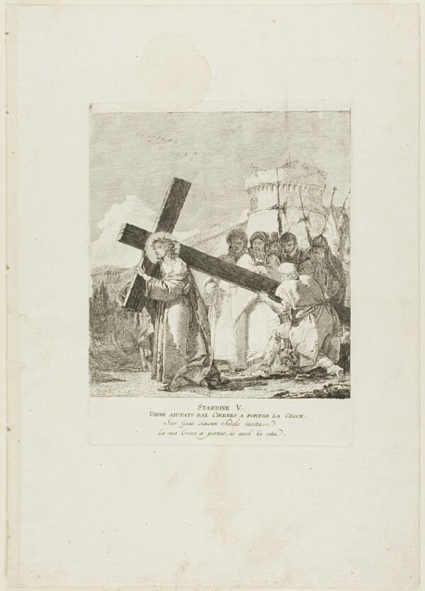 Christ is Helped by Simon of Cyrene, plate five from Stations of the Cross