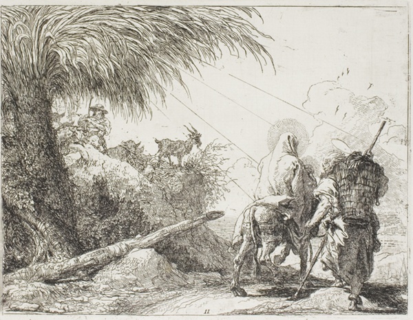 Joseph and Mary Passing a Shepherd and His Flock, plate eleven from The Flight into Egypt