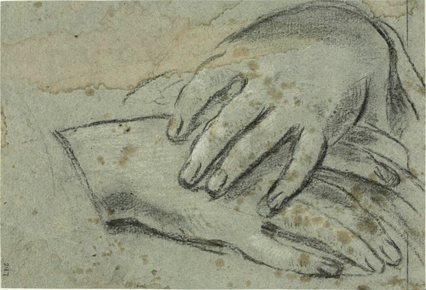 Crossed Hands (recto); Right Foot, Partially Covered by Drapery (verso)
