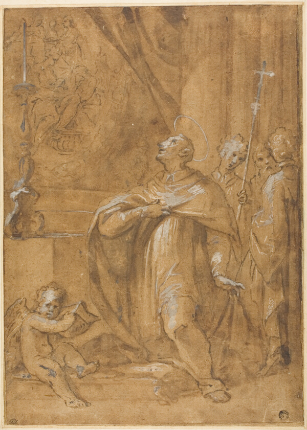 San Carlo Borromeo Adoring an Image of the Birth of the Virgin