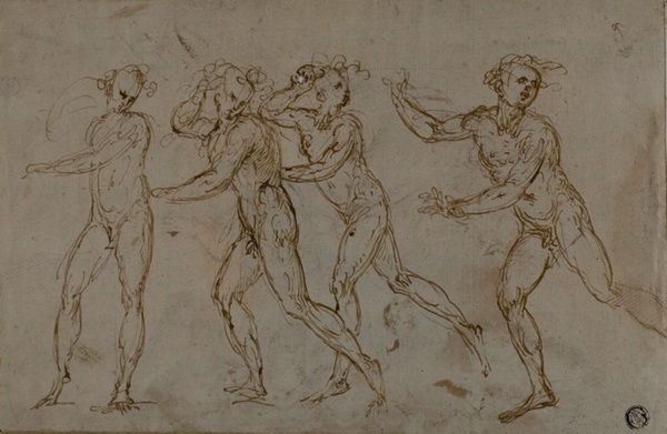 Four Running Male Nudes (recto); Holy Family with the Infant John the Baptist (verso)