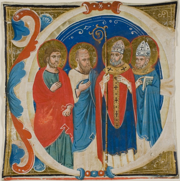 Two Saints and Two Bishops in a Historiated Initial 