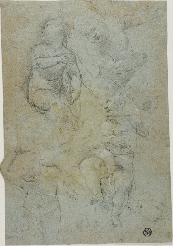 Sketches of Four Putti (recto); Kneeling Ecclesiastic (verso)