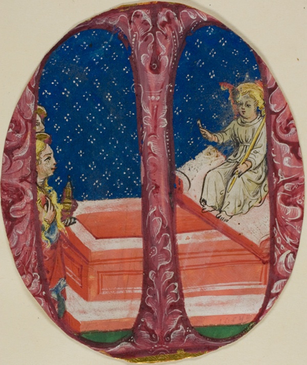 Two Marys Discover the Empty Tomb in a Historiated Initial “M”