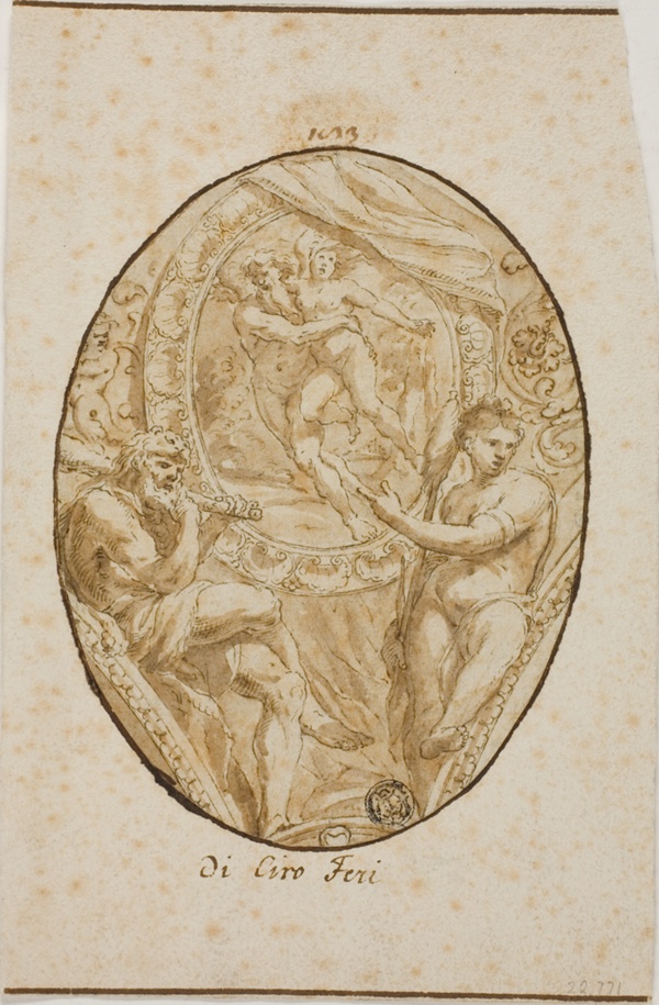 Spandrel with Rape of Orytheia Flanked by Hercules and Omphale