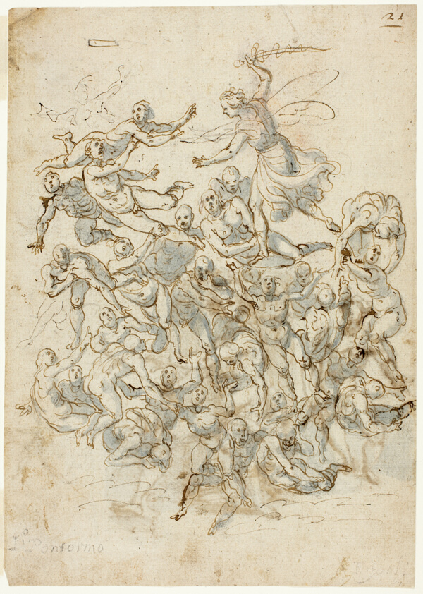 Fall of the Damned (recto); Sketches of Seated Saint John the Baptist (verso)