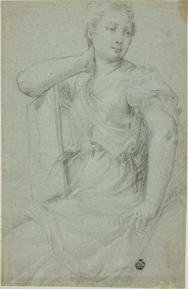 Seated Woman with Folio Resting on Her Lap