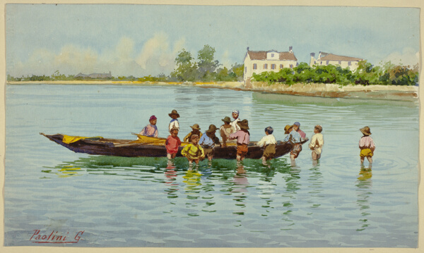 Children with Boat on Venetian Lagoon