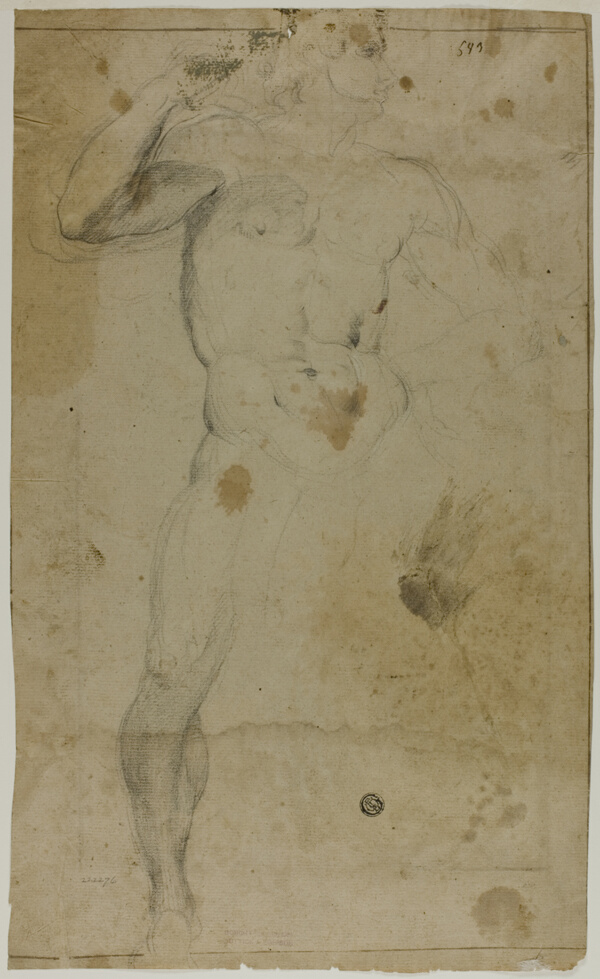 Standing Male Nude (recto); Two Half Length Male Figures, One with Raised Arm, the Other Praying (verso)
