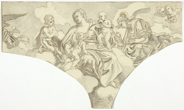 Spandrel Decoration with Seated Allegorical Female Figures of Charity and Obedience