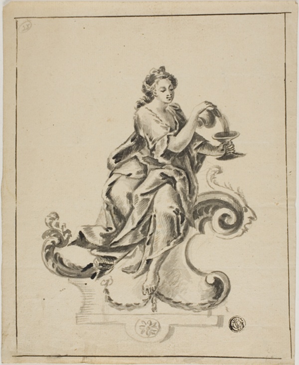 Woman Seated on Rococo Scroll