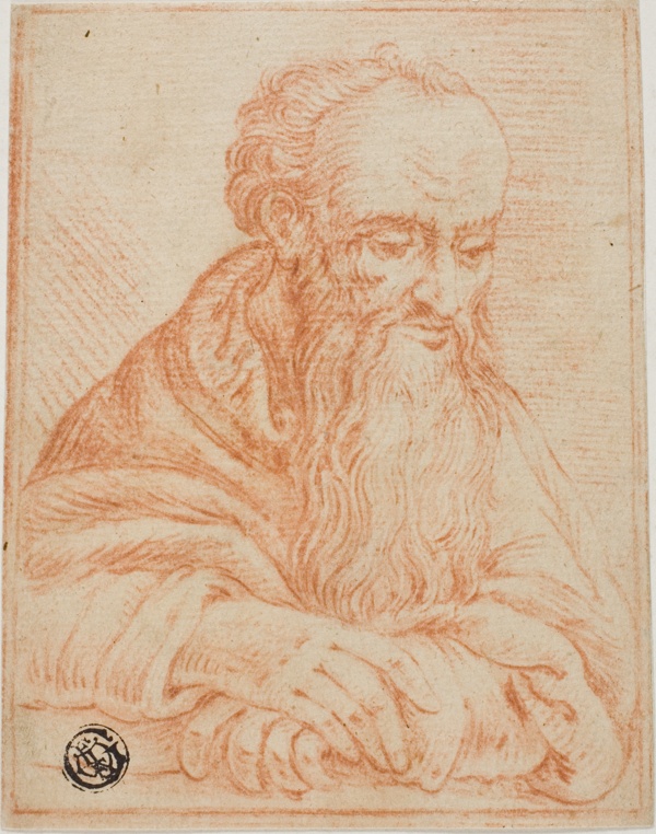 Half-Length Sketch of Bearded Man Leaning on Sill or Table