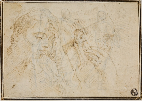 Sketches of Two Male Heads in Profile to Right