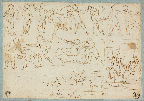 Frieze of Putti, Sketch of Lot and His Daughters, Sketch of Buildings