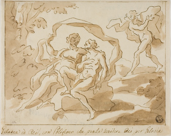 Galatea and Acis with Polyphemus who is about to kill Acis out of Jealousy