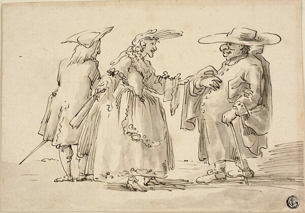 Caricatures of Two Men and a Woman