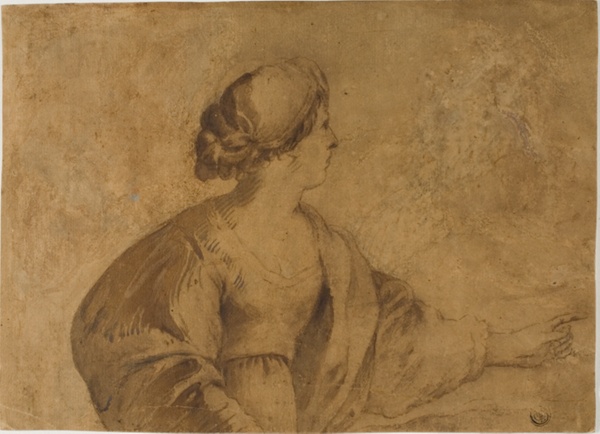 Woman in Profile, Pointing with Left Hand