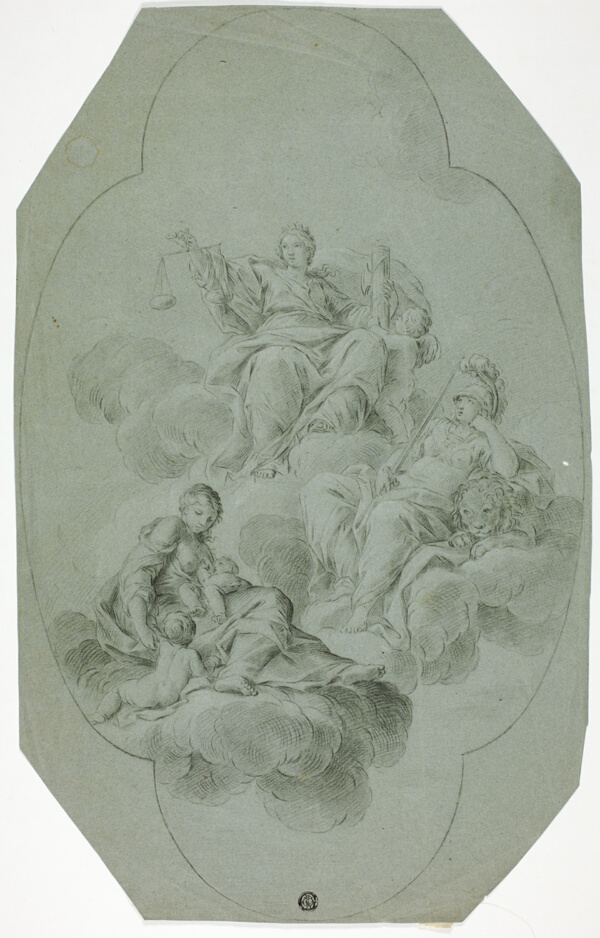 Allegorical Ceiling Decoration with Justice, Charity, and Fortitude