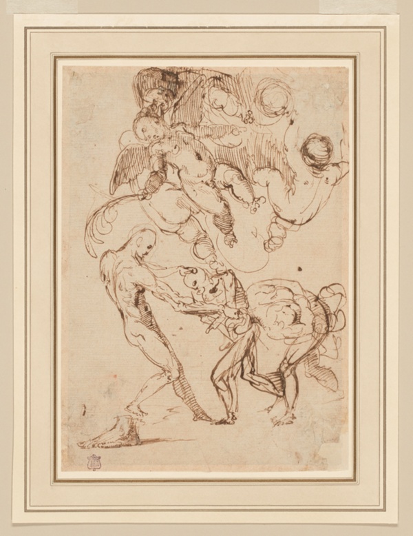 A Study of Bound Male Figures being Manhandled, and Various Putti, One Holding a Palm Frond