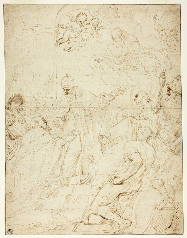 Saint Appearing to Ruler (recto); Flying Putto (verso)