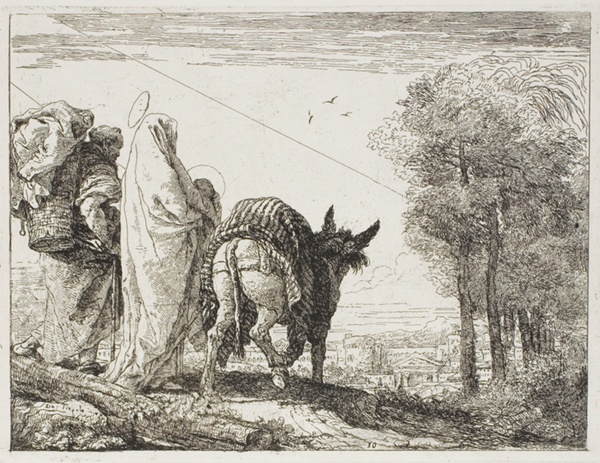Mary Holding the Child in Her Arms and Joseph with the Basket, plate ten from The Flight into Egypt