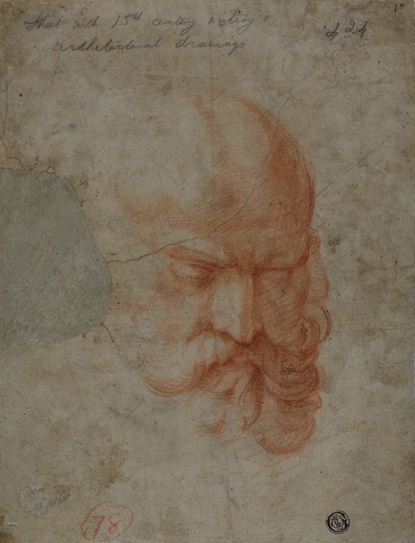 Head of a Bearded Man (recto) Sketches of Architectural Details (verso)