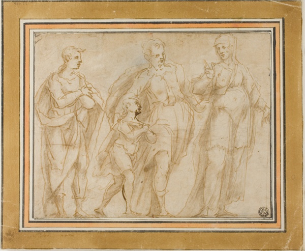 Departure of Tobit (recto); Sketch of Crucifixion (verso)